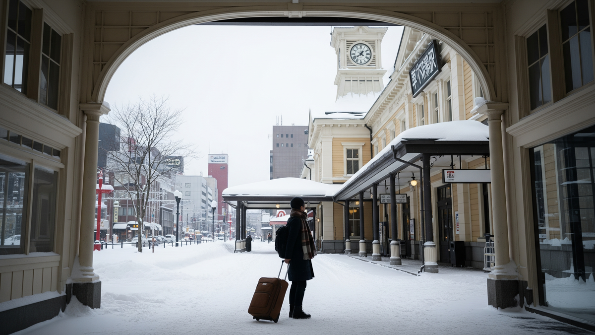 Travelers exploring Otaru after leaving luggage at COTARU